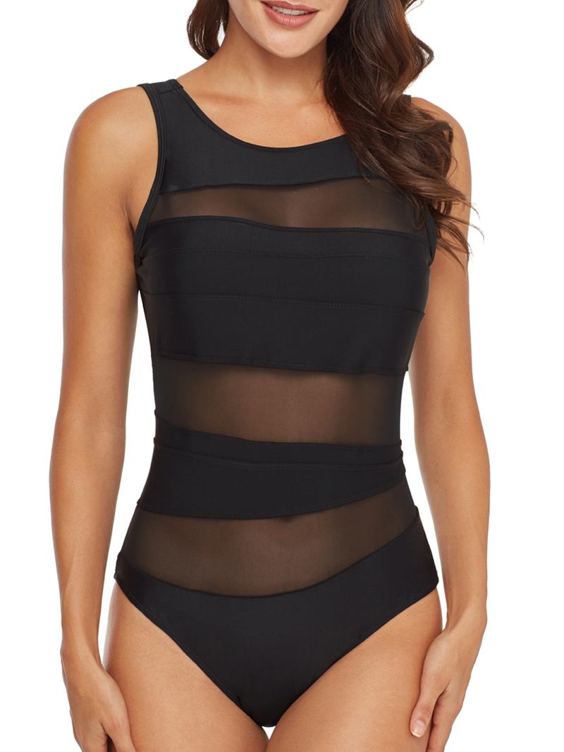 One Pieces Black Mesh Hollow Badkläder