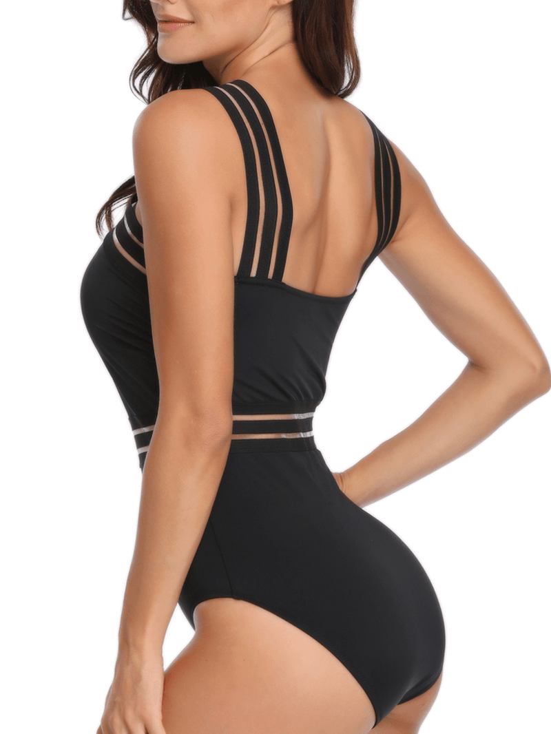 Svarta One-pieces Hollow Enfärgade Badkläder