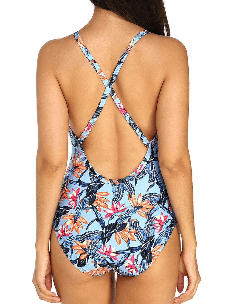 Tryckt High Neck Halter One Piece Baddräkt