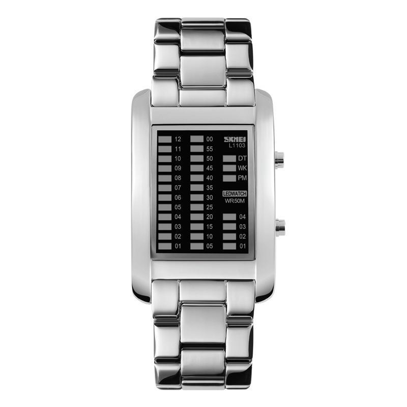 Business Style Led Display Armbandsur Stålband Creative Style Digital Watch