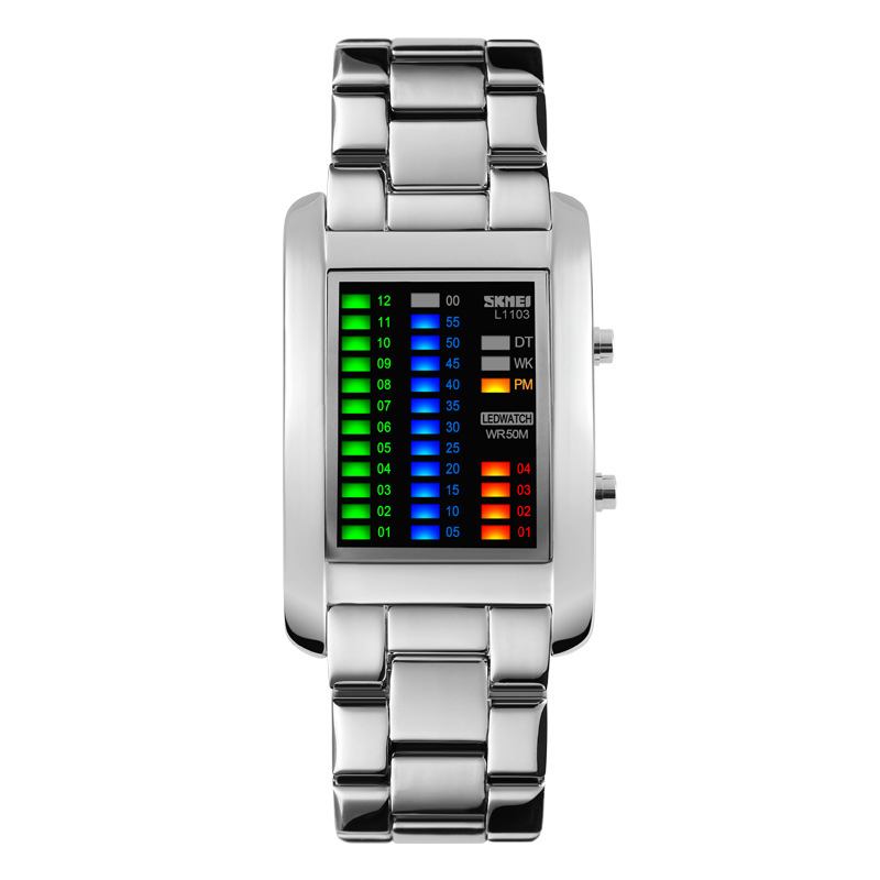 Business Style Led Display Armbandsur Stålband Creative Style Digital Watch