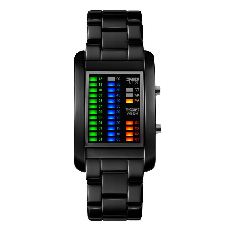 Business Style Led Display Armbandsur Stålband Creative Style Digital Watch