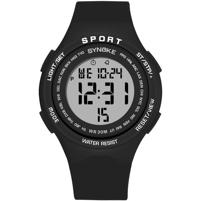 El Display Silikonrem Sportklocka 3atm Vattentät Alarm Student Digital Watch