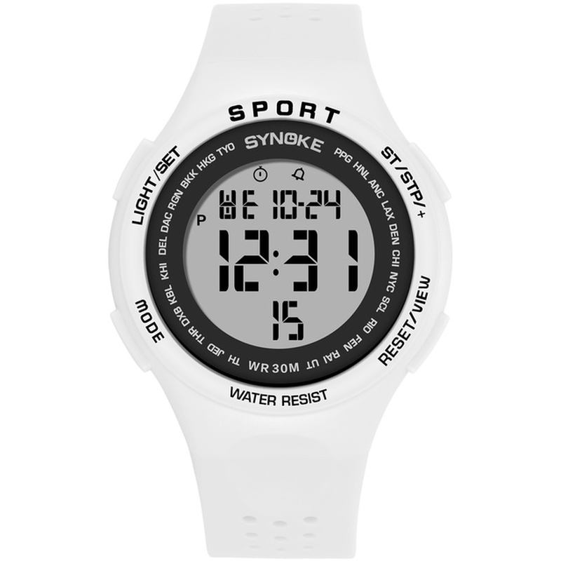 El Display Silikonrem Sportklocka 3atm Vattentät Alarm Student Digital Watch