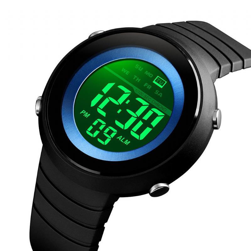 Enkel Design Bakgrundsbelysning Led 50m Vattentät Chronograph Week Digital Watch Herrklocka