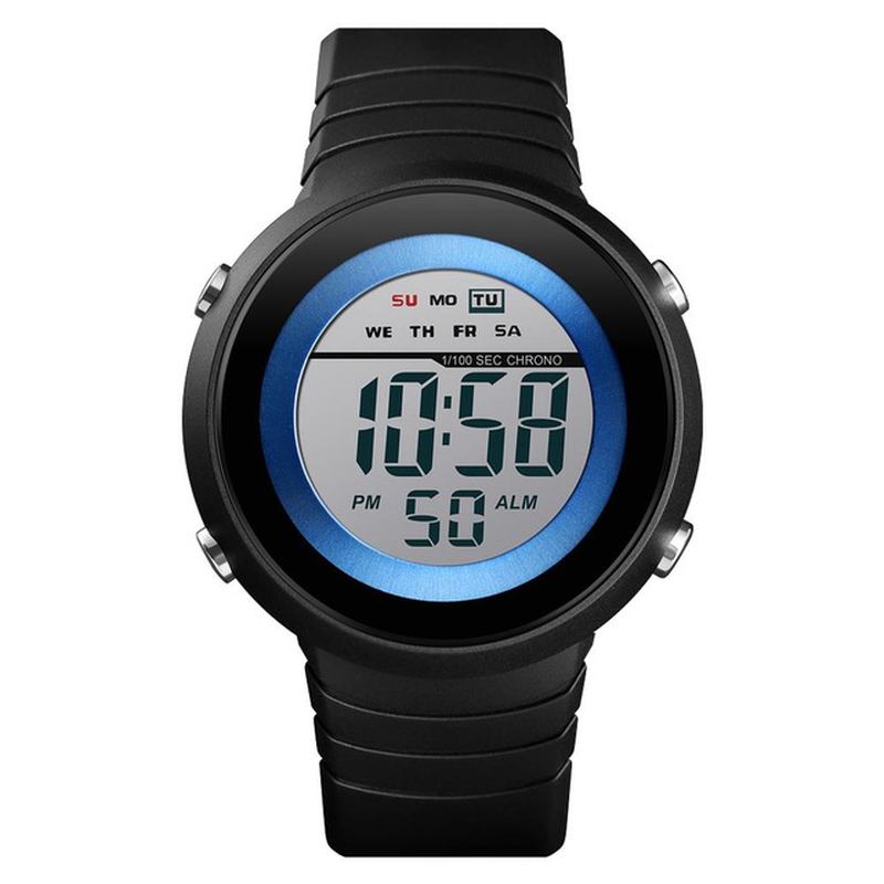 Enkel Design Bakgrundsbelysning Led 50m Vattentät Chronograph Week Digital Watch Herrklocka