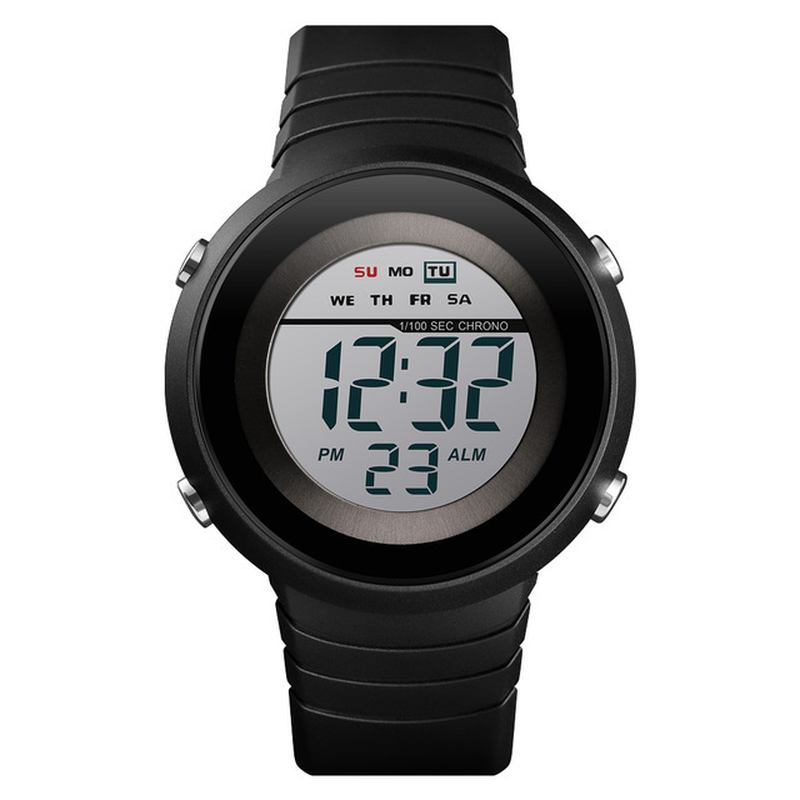 Enkel Design Bakgrundsbelysning Led 50m Vattentät Chronograph Week Digital Watch Herrklocka