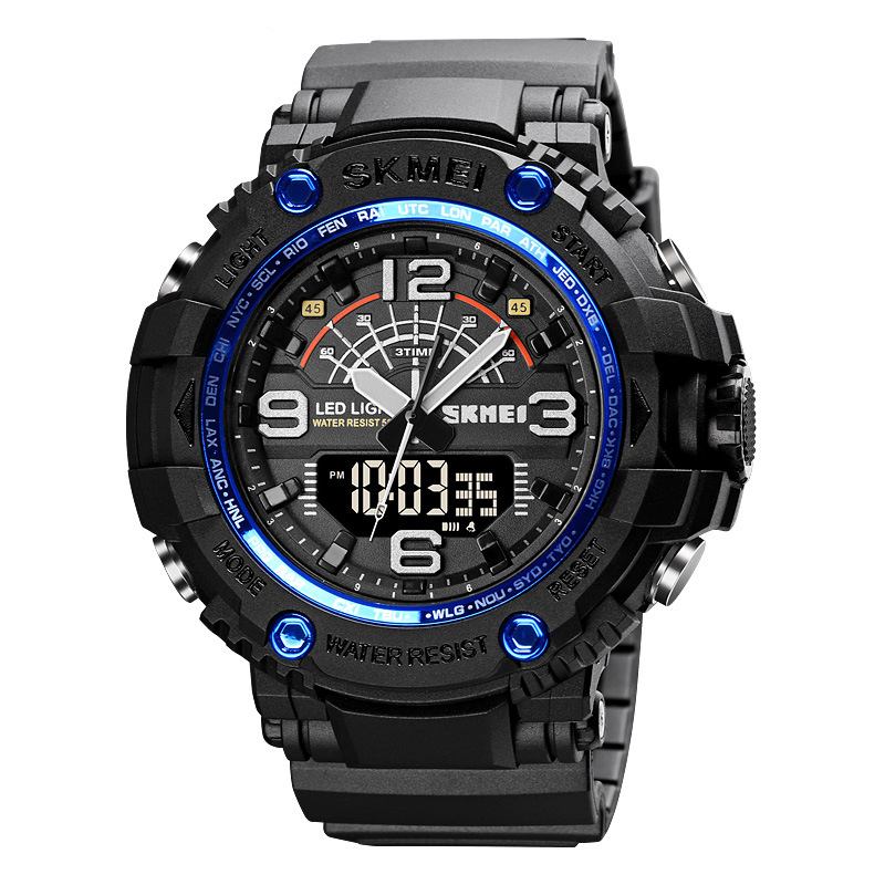 Led-ljus Sport Män Digital Watch 5atm Vattentät Stoppur Kamouflage Dual Display Watch