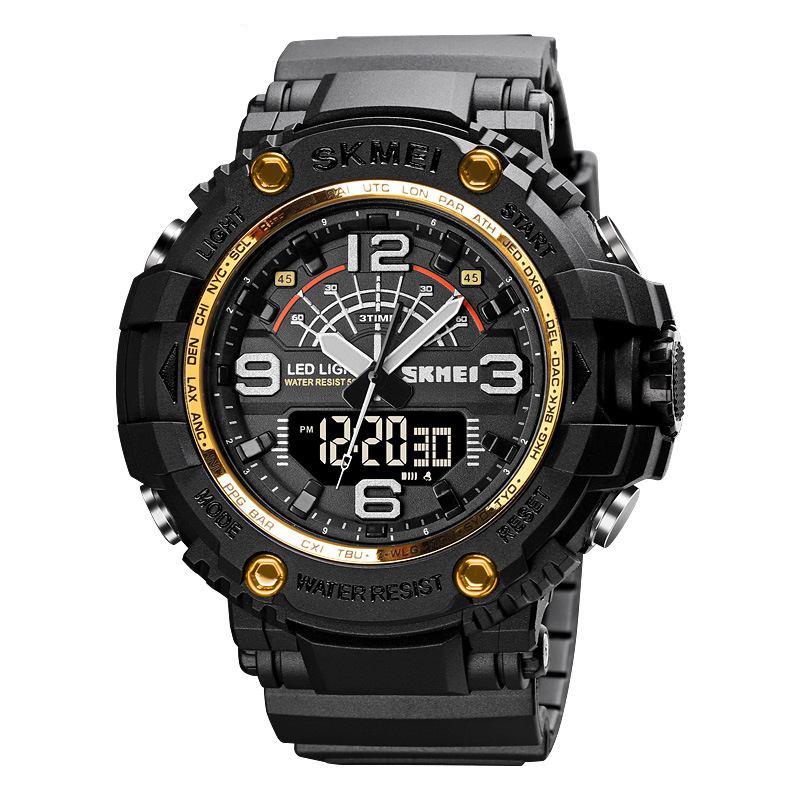 Led-ljus Sport Män Digital Watch 5atm Vattentät Stoppur Kamouflage Dual Display Watch