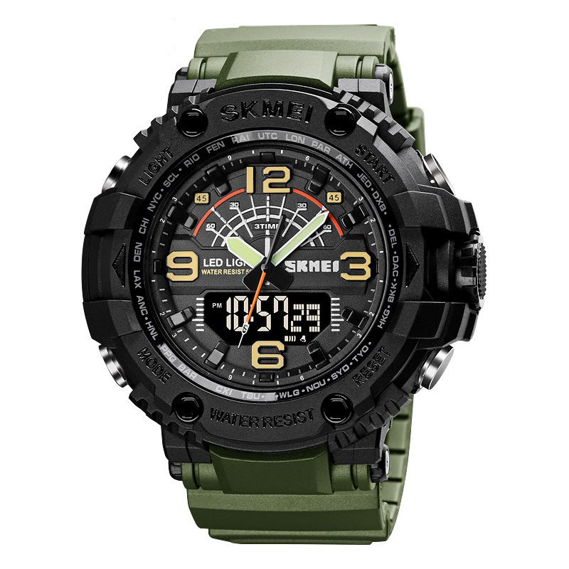 Led-ljus Sport Män Digital Watch 5atm Vattentät Stoppur Kamouflage Dual Display Watch