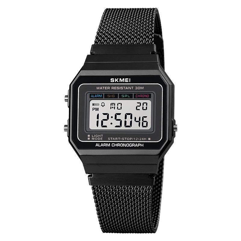 Mode Män Klocka Datum Vecka Display Stoppur Vattentät Led-ljus Business Mesh Bälte Digital Watch