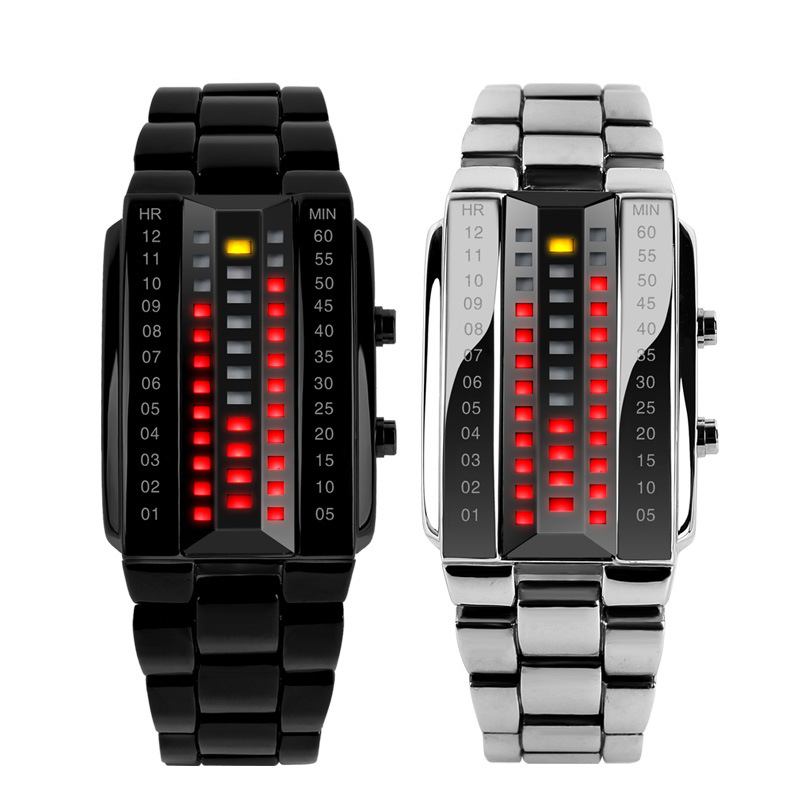 Modeabla Creative Couple Led Display Watch Full Steel Band Digital Watch