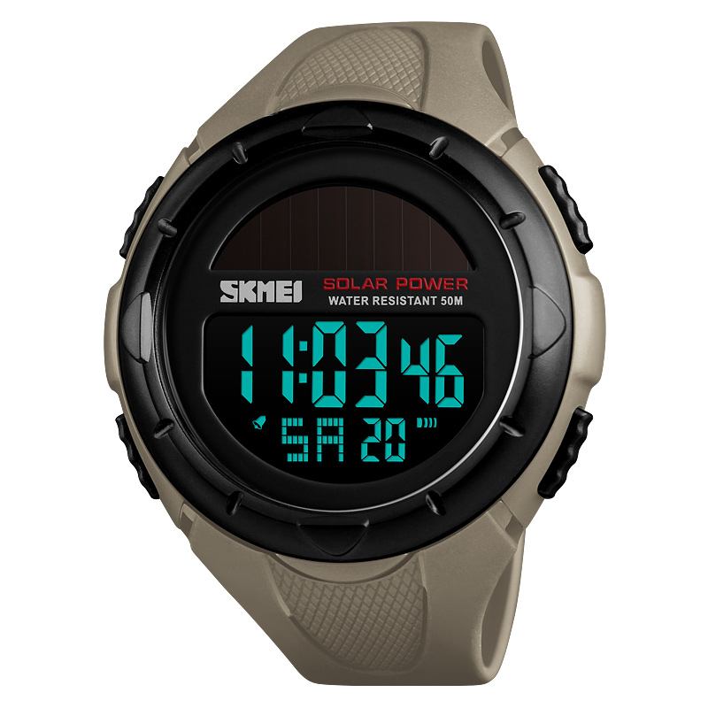 Solar Power Digital Watch Stoppur Lysande Display Alarmkalender Outdoor Sport Watch