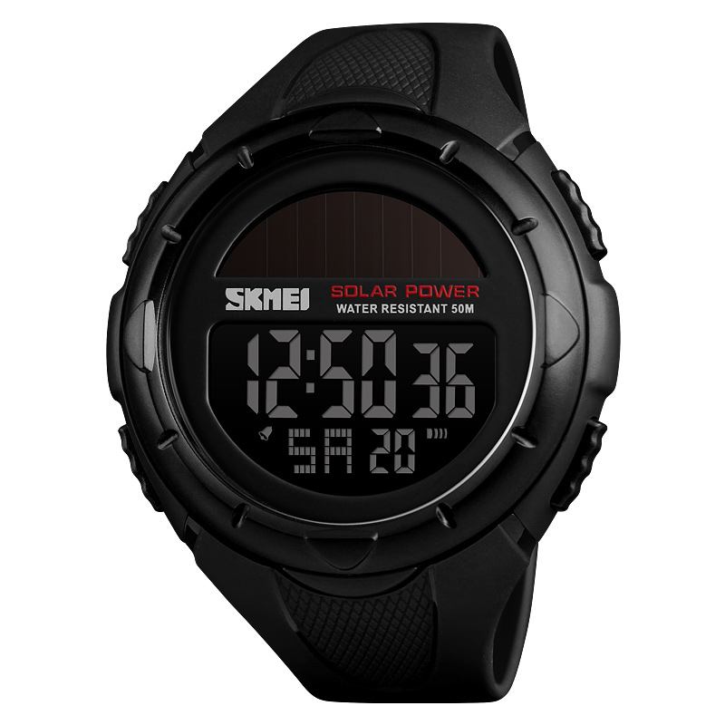 Solar Power Digital Watch Stoppur Lysande Display Alarmkalender Outdoor Sport Watch