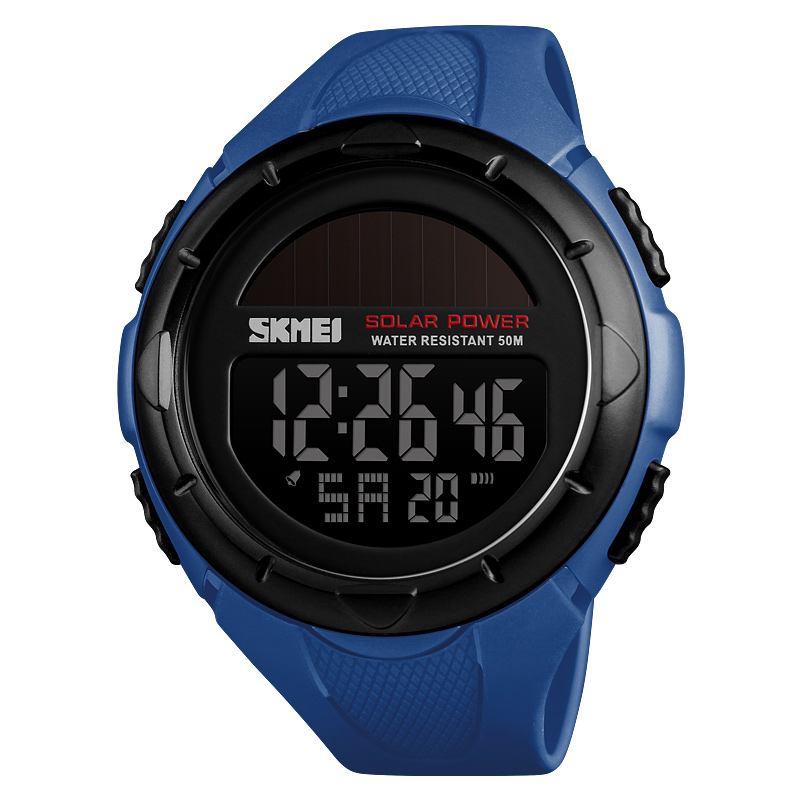 Solar Power Digital Watch Stoppur Lysande Display Alarmkalender Outdoor Sport Watch