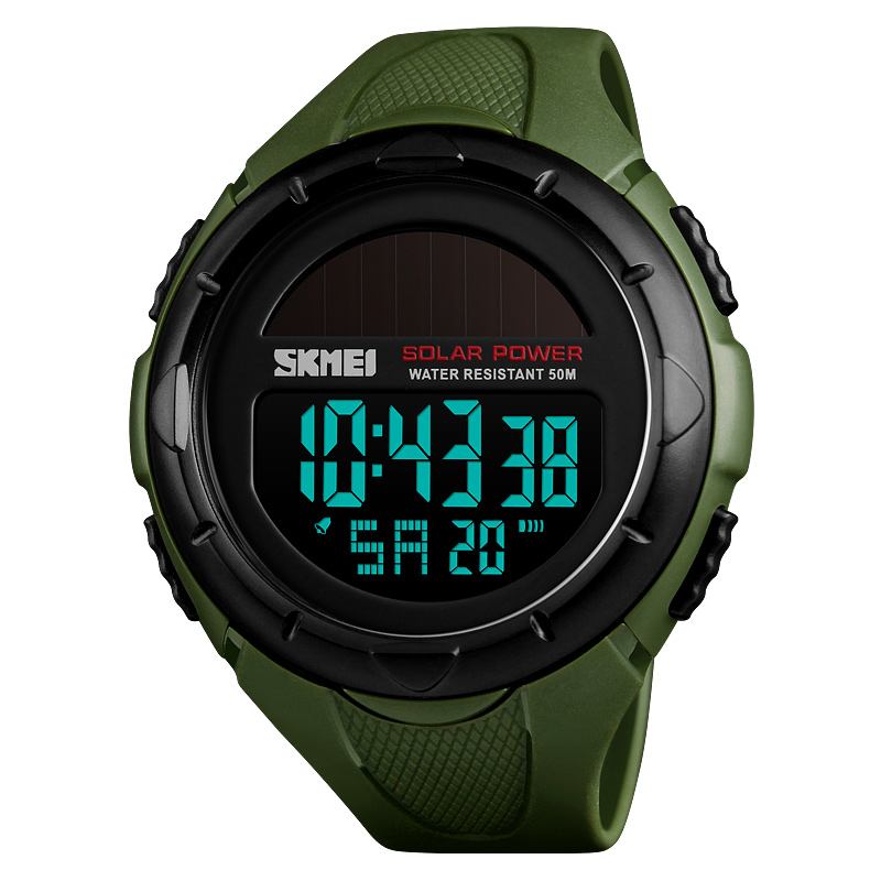 Solar Power Digital Watch Stoppur Lysande Display Alarmkalender Outdoor Sport Watch