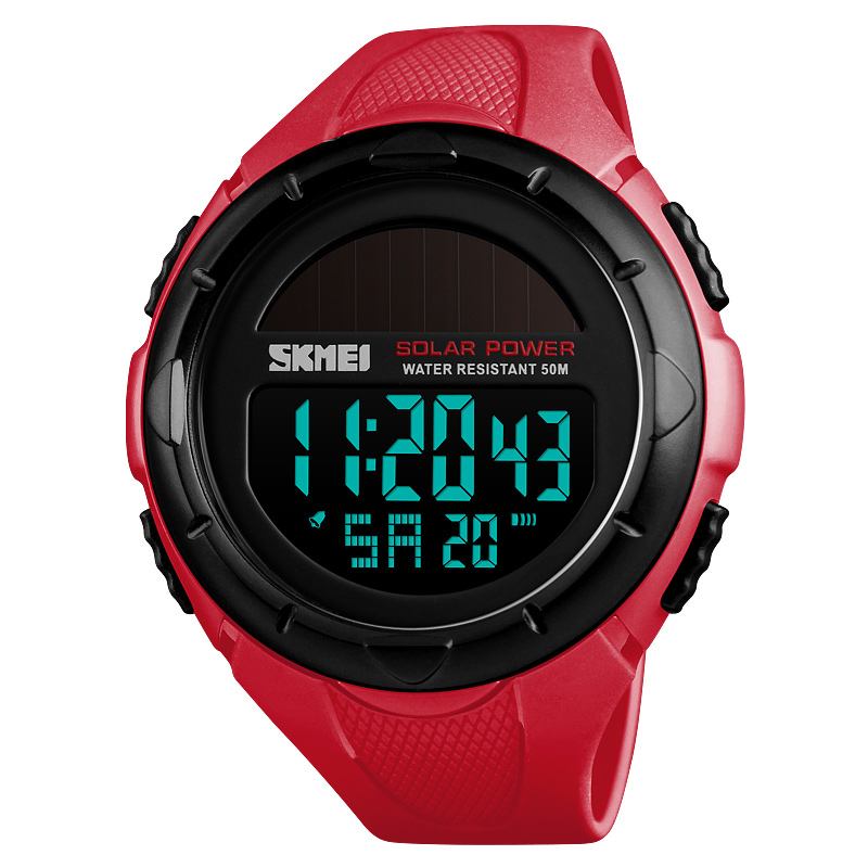 Solar Power Digital Watch Stoppur Lysande Display Alarmkalender Outdoor Sport Watch