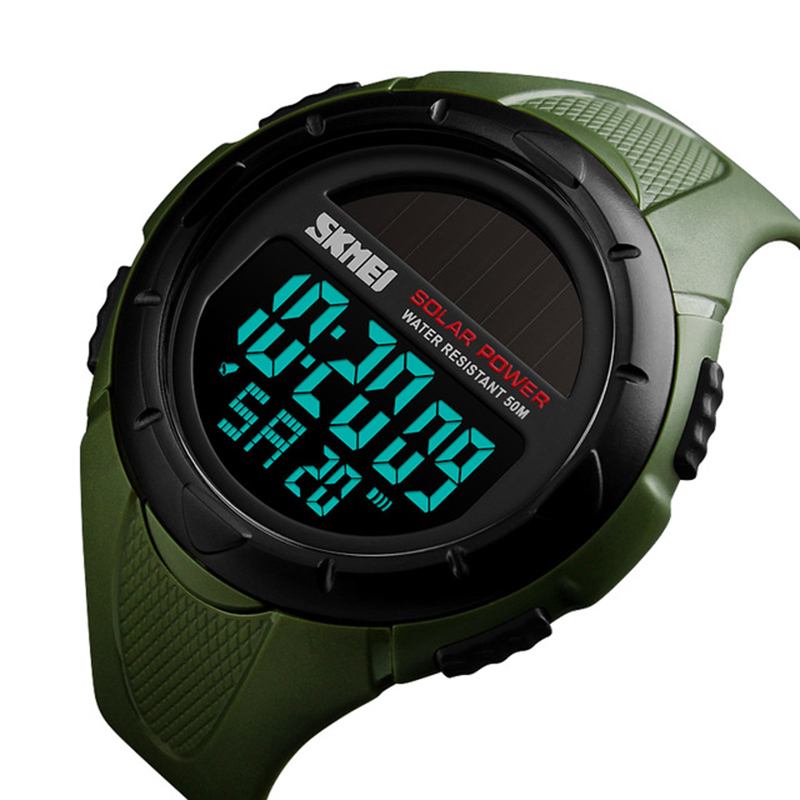 Solar Power Digital Watch Stoppur Lysande Display Alarmkalender Outdoor Sport Watch