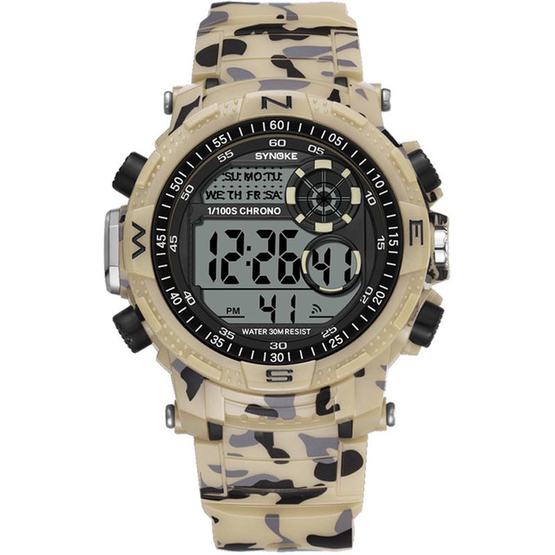 Sport Herrklocka Vattentät Lysande Date Week Display Camouflage Outdoor Digital Watch