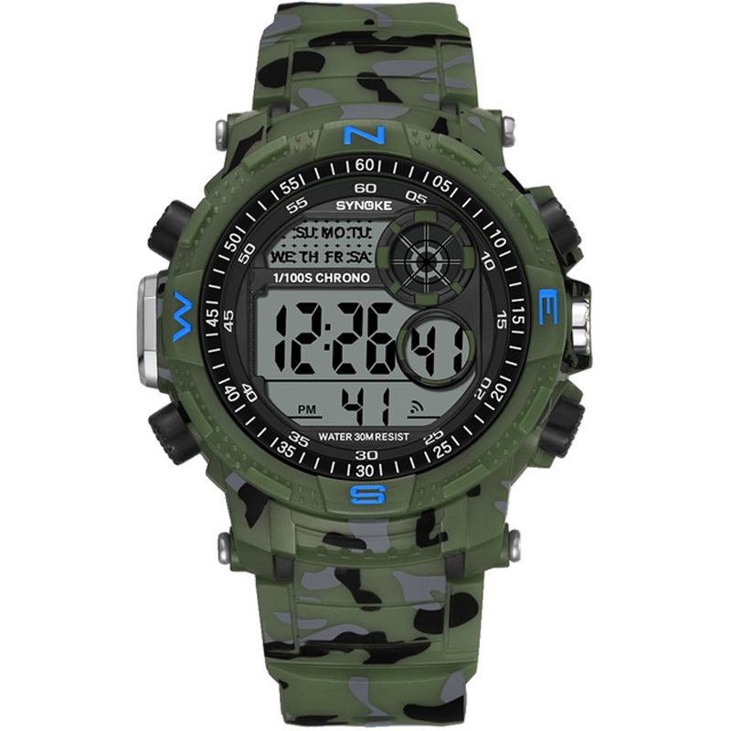 Sport Herrklocka Vattentät Lysande Date Week Display Camouflage Outdoor Digital Watch