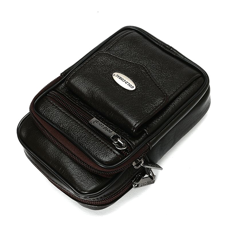 5.3 Tums Mobiltelefon Män Äkta Läder Vintage Midjeväska Crossbody-väska