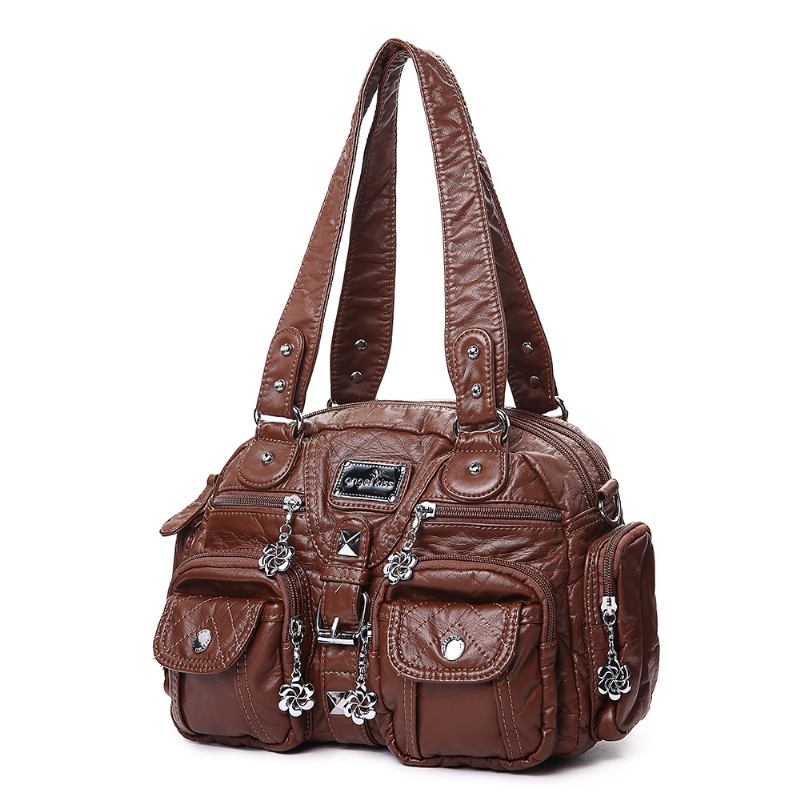 Angel Kiss Kvinnor Mjukt Läder Multi-pocket Motorcykelväska Axelväska Crossbody Bag Handväska