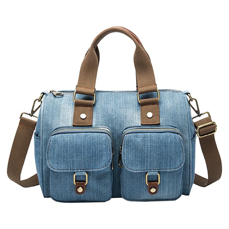 Dam Denim Resor Handväska Med Stor Kapacitet Casual Crossbody-väska