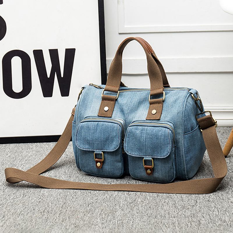 Dam Denim Resor Handväska Med Stor Kapacitet Casual Crossbody-väska