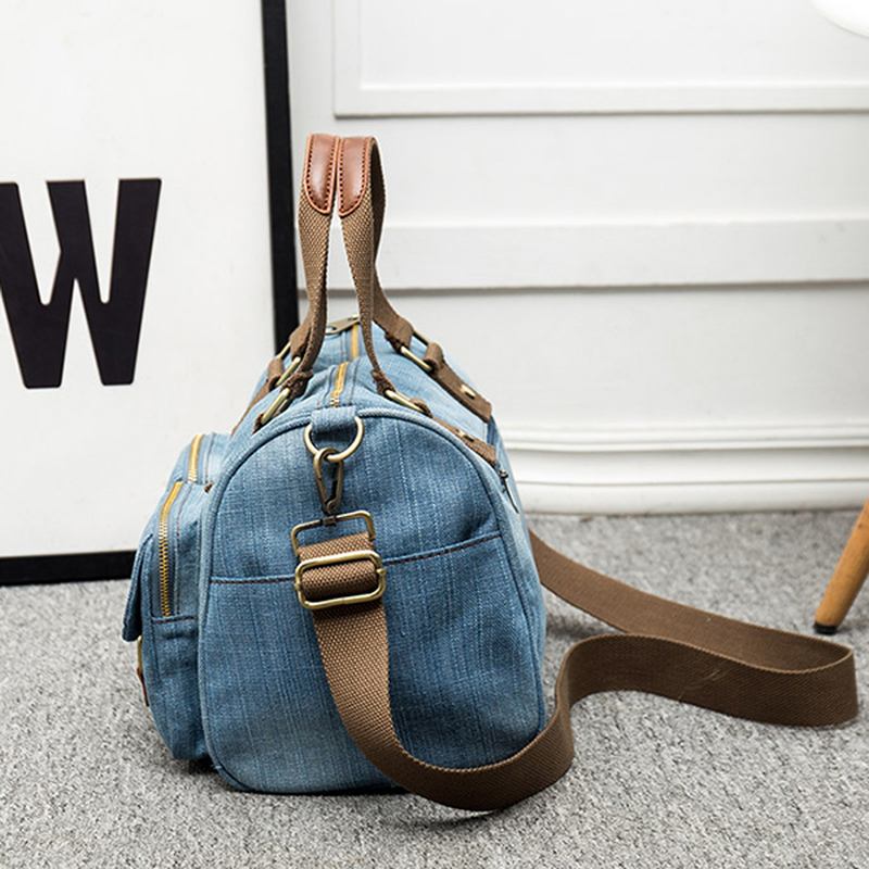 Dam Denim Resor Handväska Med Stor Kapacitet Casual Crossbody-väska