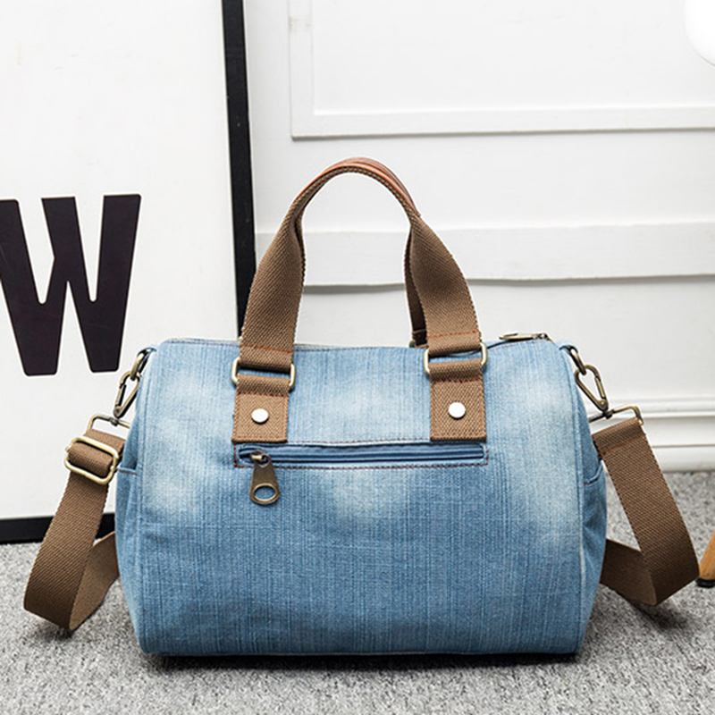 Dam Denim Resor Handväska Med Stor Kapacitet Casual Crossbody-väska