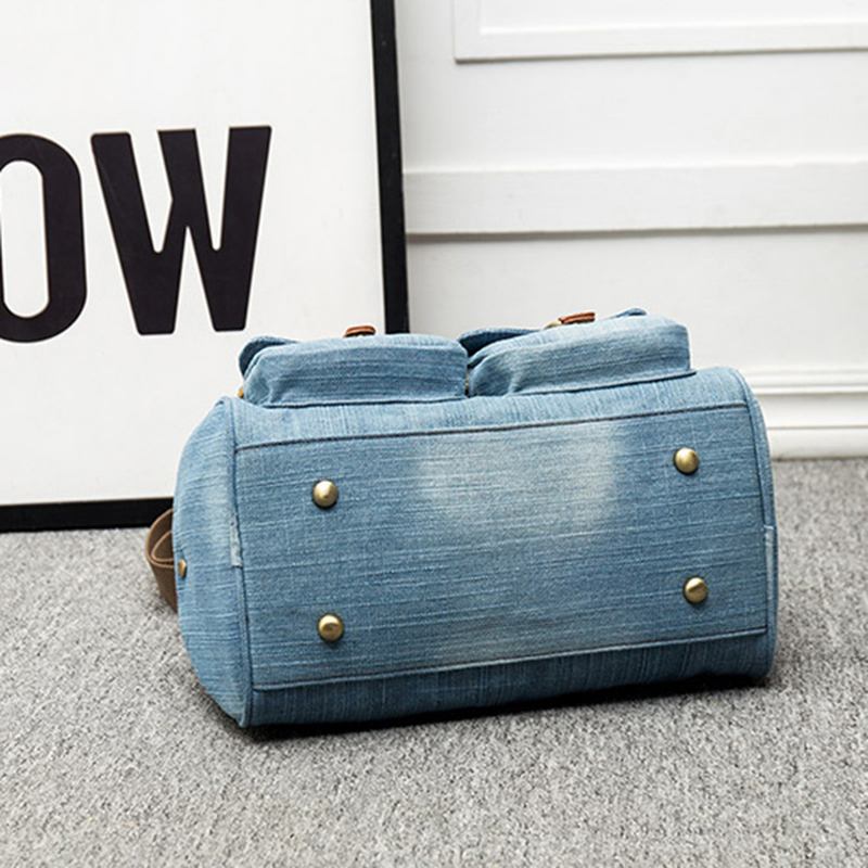 Dam Denim Resor Handväska Med Stor Kapacitet Casual Crossbody-väska