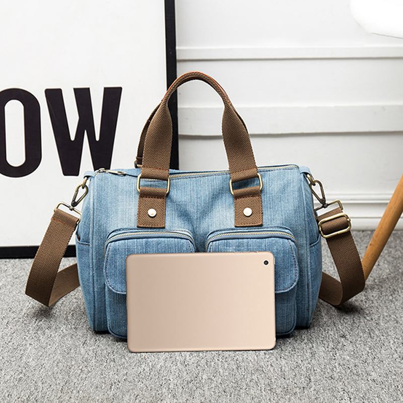 Dam Denim Resor Handväska Med Stor Kapacitet Casual Crossbody-väska