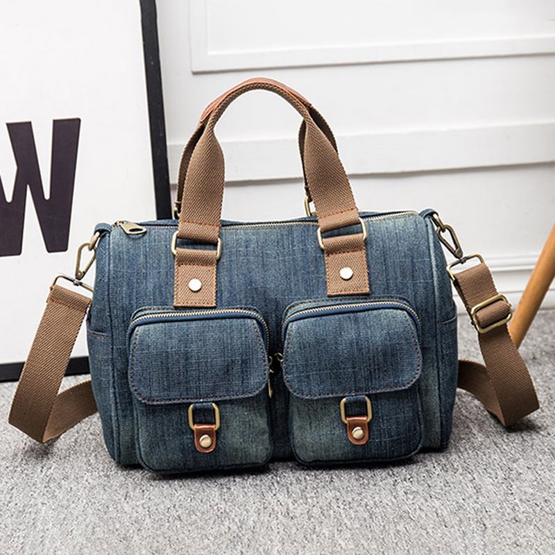 Dam Denim Resor Handväska Med Stor Kapacitet Casual Crossbody-väska