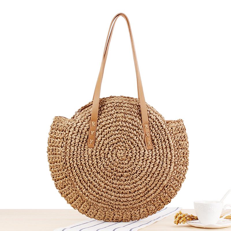 Dam Fritid Rund Halmväska Woven Beach Bag Axelväska