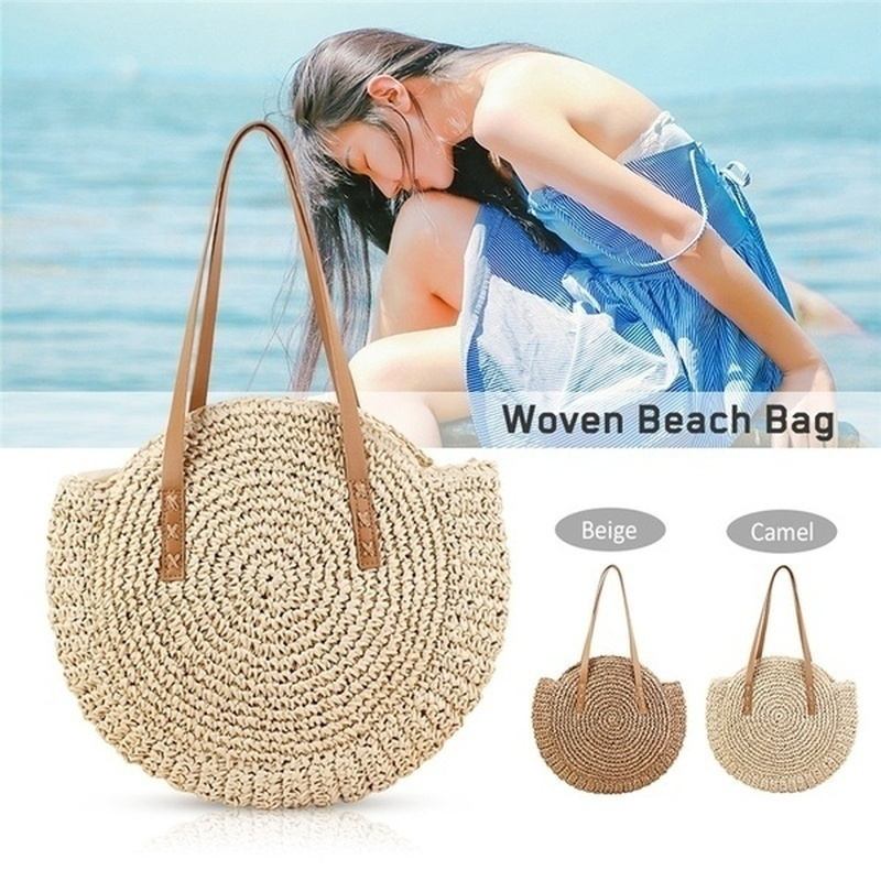 Dam Fritid Rund Halmväska Woven Beach Bag Axelväska