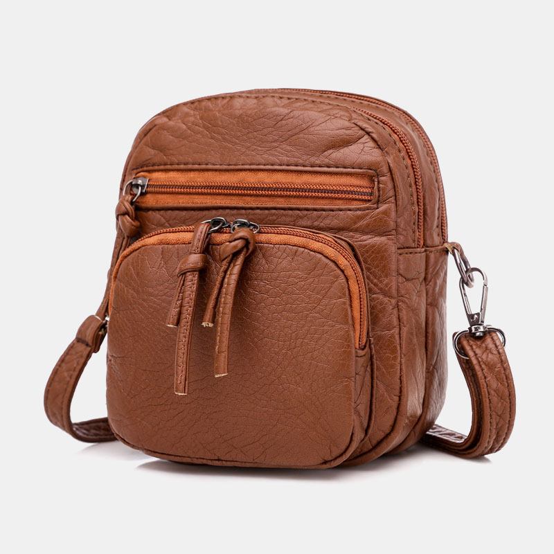 Dam Konstläder Vintage Axelväska Crossbody Bag Mini Telefonväska Multi-pocket Bag