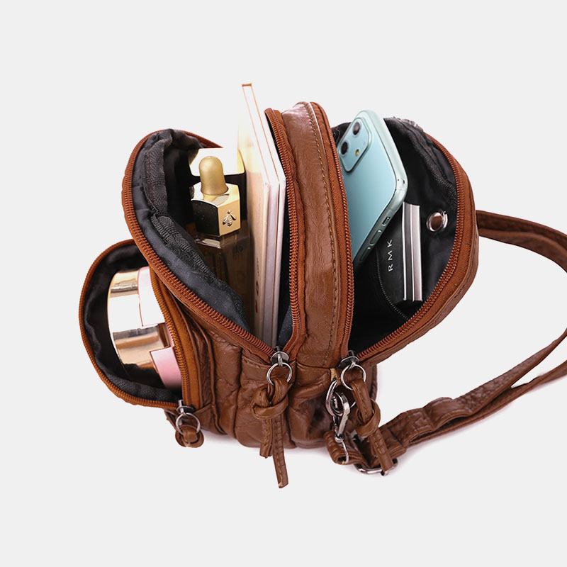 Dam Konstläder Vintage Axelväska Crossbody Bag Mini Telefonväska Multi-pocket Bag