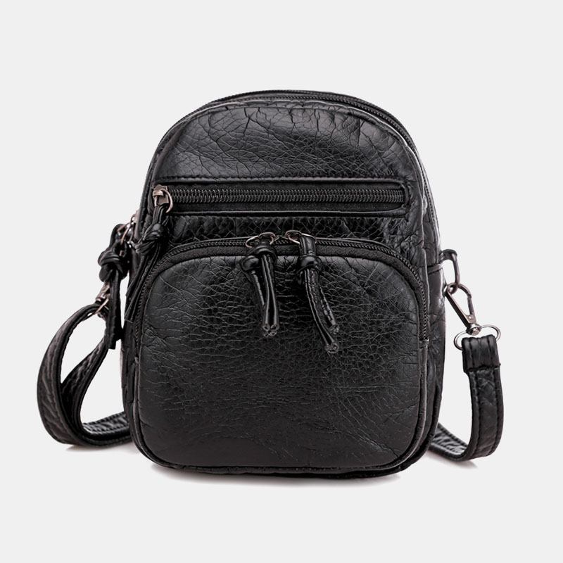 Dam Konstläder Vintage Axelväska Crossbody Bag Mini Telefonväska Multi-pocket Bag