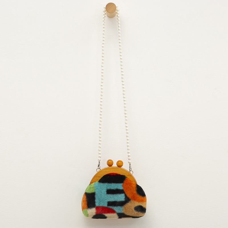 Dam Plysch Tie-dye Patchwork Pearl Chain Axelväska Crossbody Bag