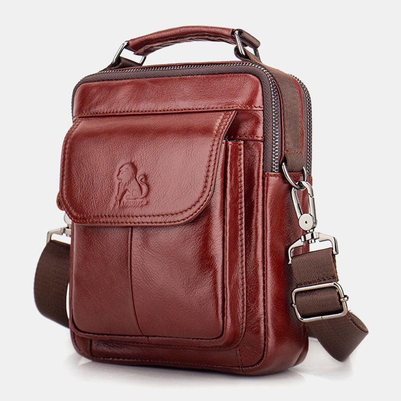 Herr Äkta Läder Retro Business Läder Axelväska Crossbody Bag