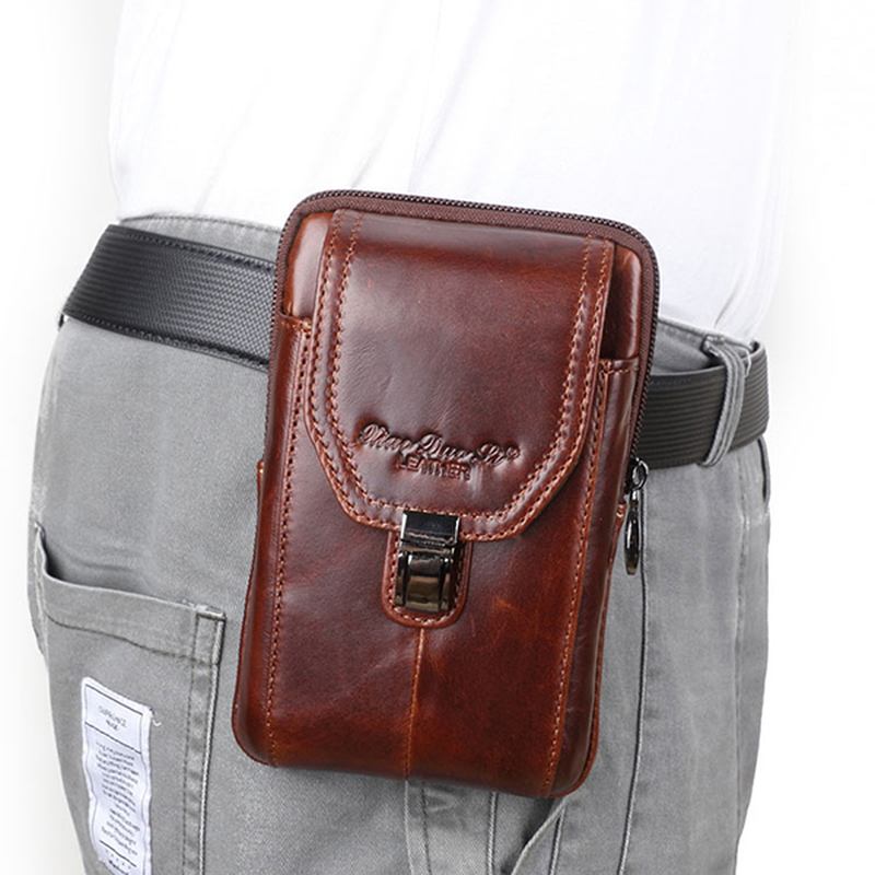 Herr Business Midjeväska Äkta Läder Casual 5.2/5.7/6 Tums Telefonväska Axelväska Crossbody