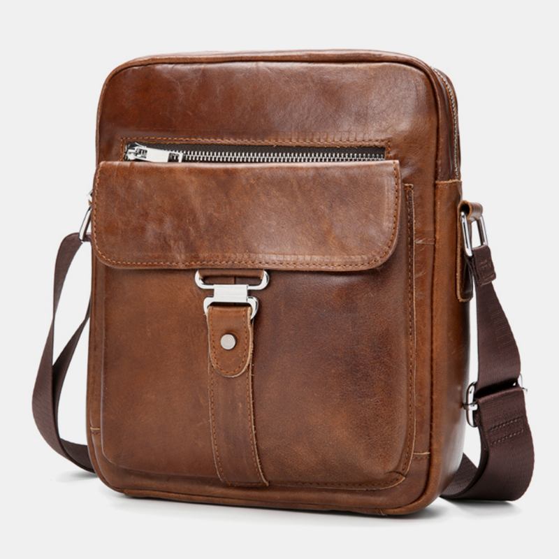 Herr Business Retro Äkta Läder Vattentät Slitstark Crossbody-väska