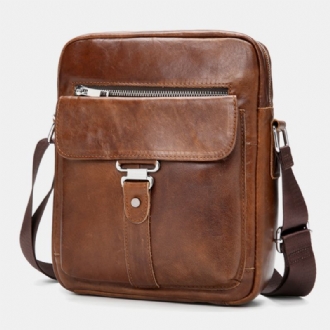 Herr Business Retro Äkta Läder Vattentät Slitstark Crossbody-väska