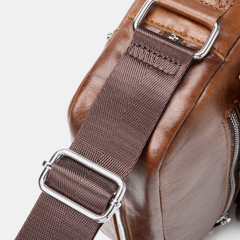 Herr Business Retro Äkta Läder Vattentät Slitstark Crossbody-väska