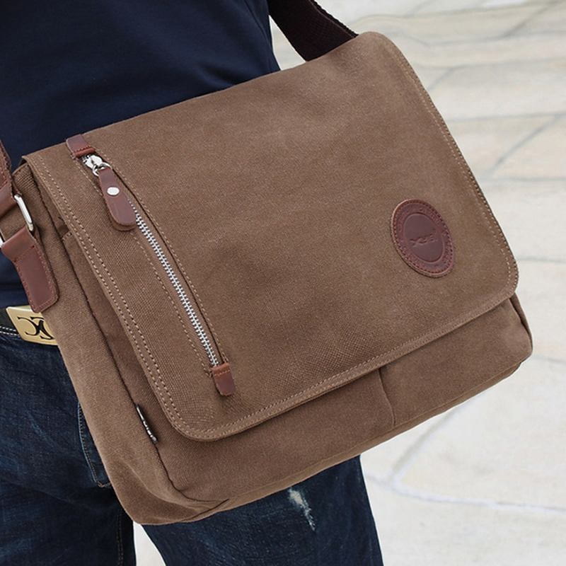 Herr Canvas Axelväska Casual Messenger Bag Retro Laptopväska