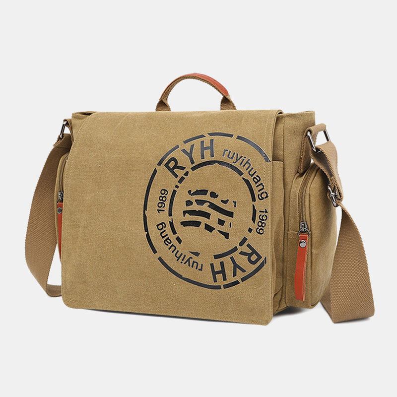 Herr Canvas Flerfack Multi-pocket Casual Axelväska Messenger Bag Crossbody Väskor Handväska