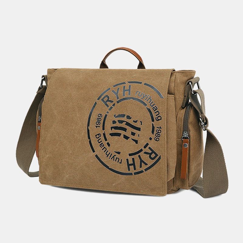 Herr Canvas Flerfack Multi-pocket Casual Axelväska Messenger Bag Crossbody Väskor Handväska