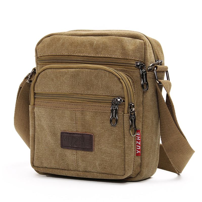 Herr Casual Retro Canvas Shoulderbags Multi Pocket Crossbody-väskor