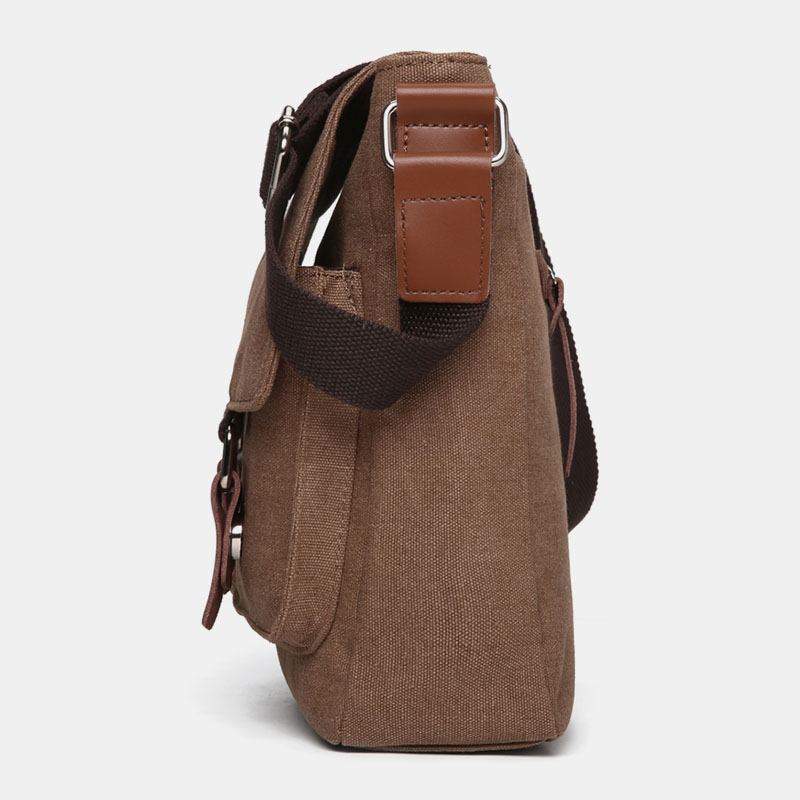 Herr Dubbel Framficka Med Stor Kapacitet Crossbody-väska Retro Canvas Horisontell Enfärgad Stöldskyddsaxelväska