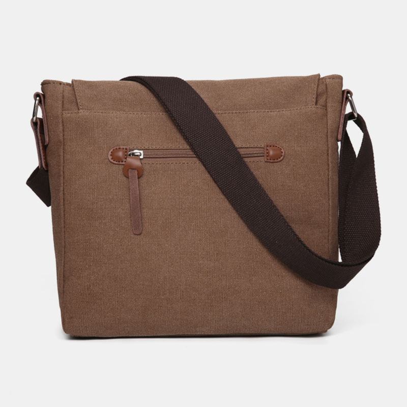 Herr Dubbel Framficka Med Stor Kapacitet Crossbody-väska Retro Canvas Horisontell Enfärgad Stöldskyddsaxelväska